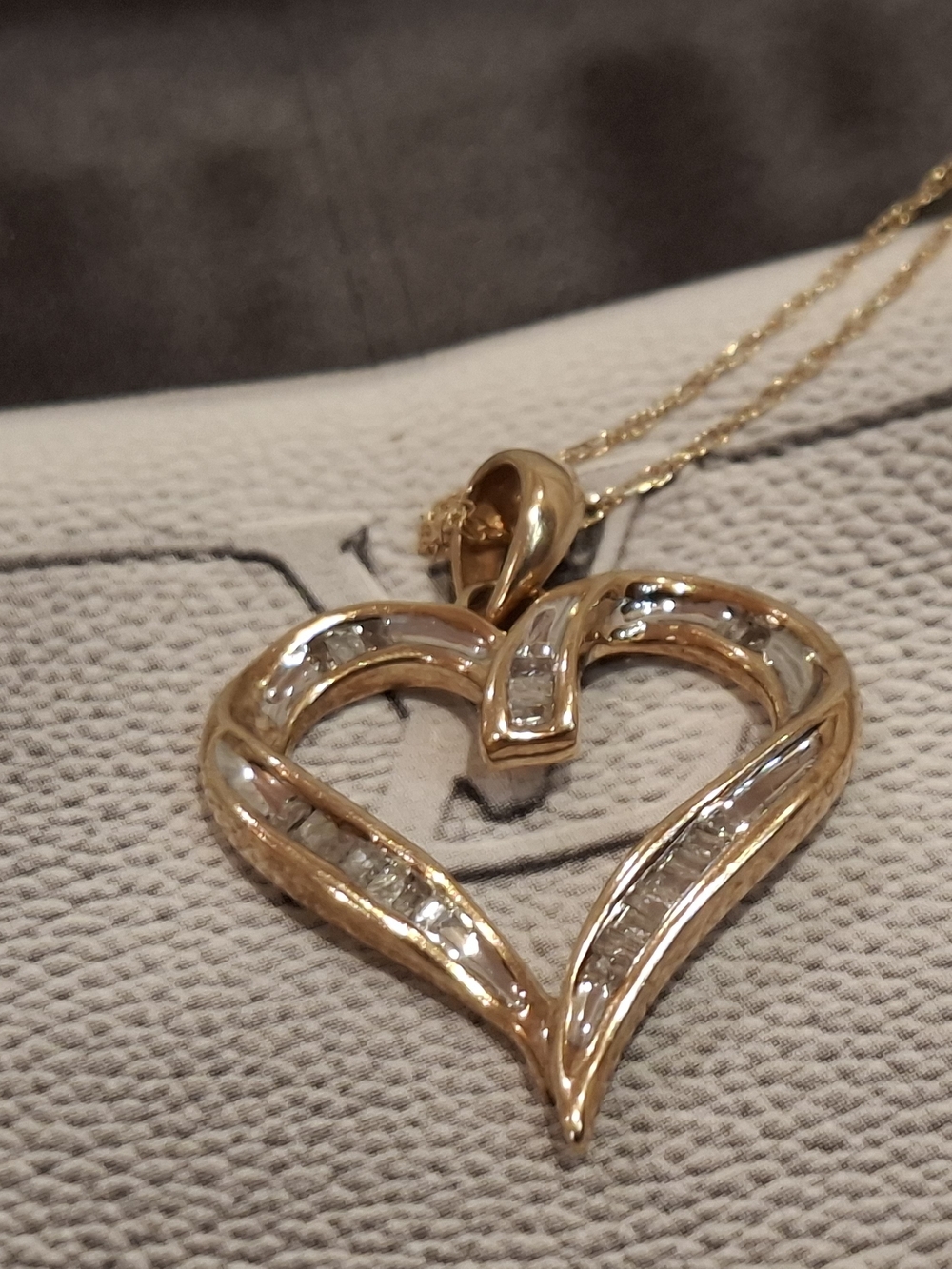 Gold Heart Pendant Necklace with Clear Stones - Unbranded